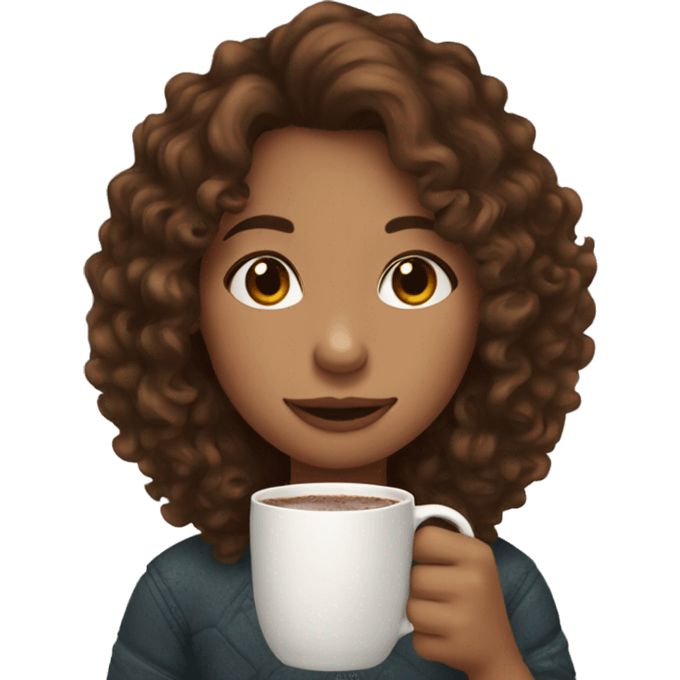 Girl with brown curly hair drinking hot chocolate  emoji