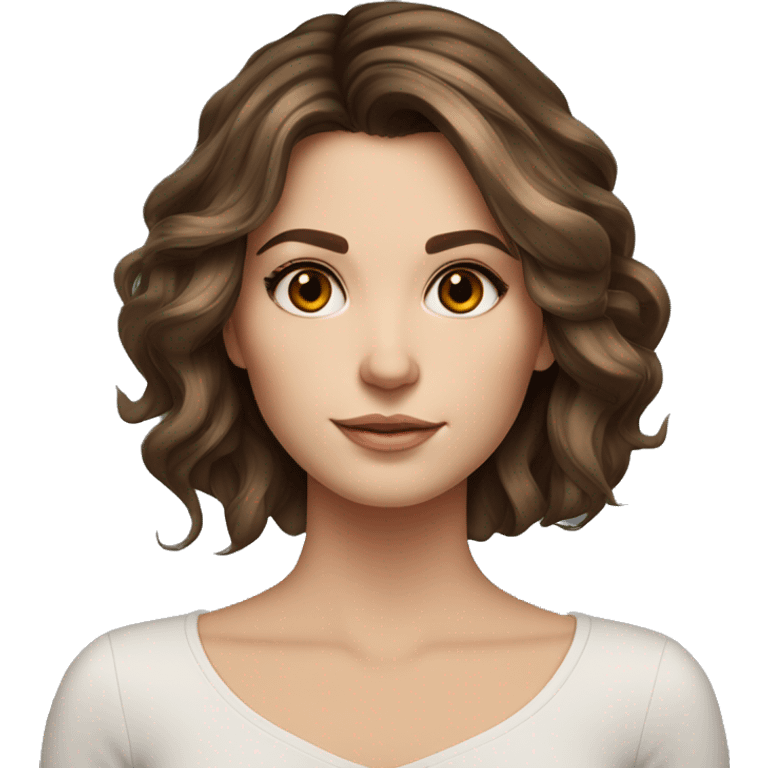 White girl brown eyes with medium length voluminous brown hair with brown highlights balayage  emoji