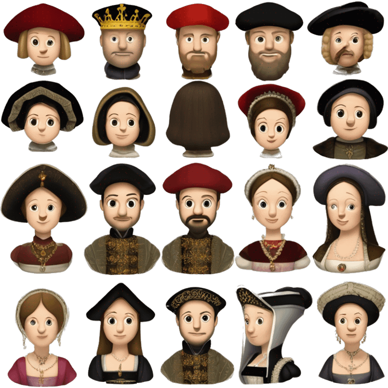 Henry-VIII-with-Catherine-of-Aragon-Anna-Boleyn-James-Seymor-Anna-of-Cleiths-Catherine-Hovard-Catherine-Parr emoji