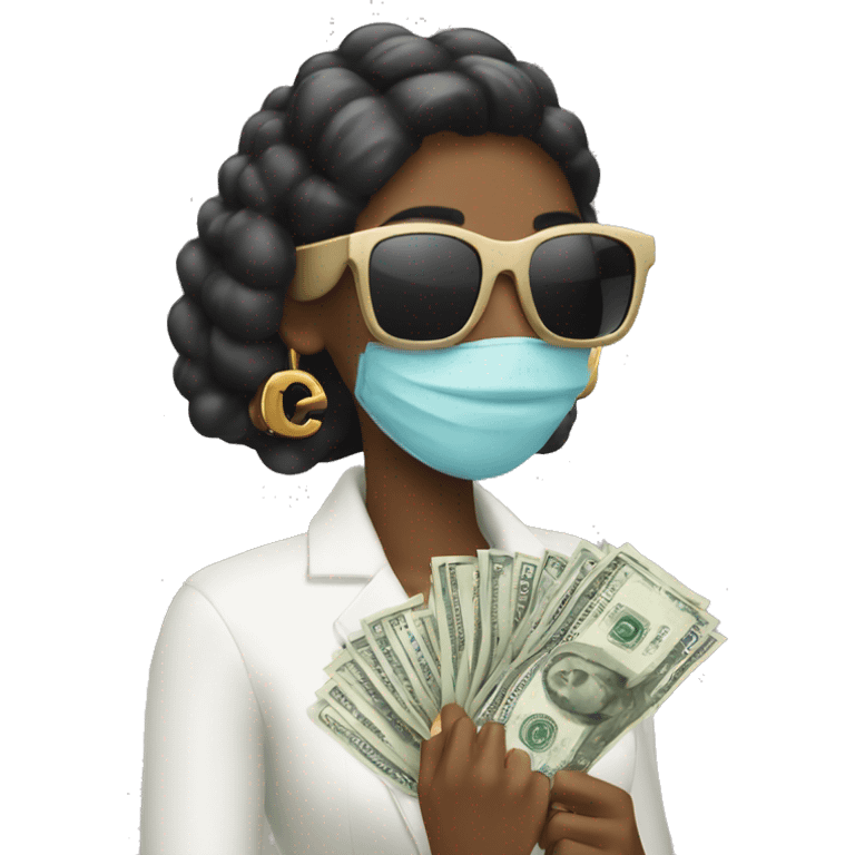 Woman wearing Chanel sunglasses holding money  emoji