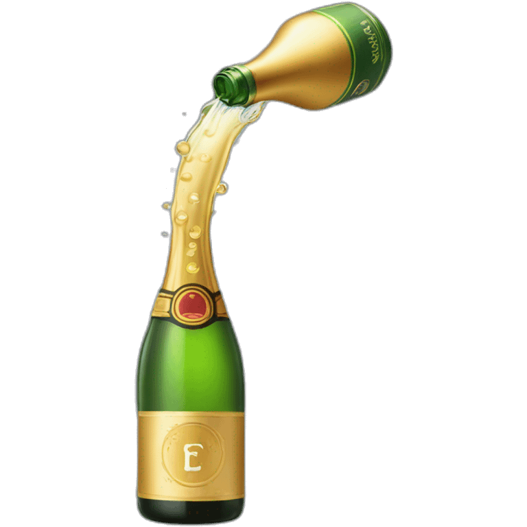 an open champagne wine bottle popping and dripping from the top with foam emoji