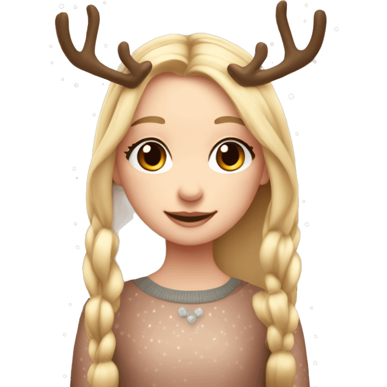 blonde reindeer girl long straight hair and antlers with cute dots and blush emoji