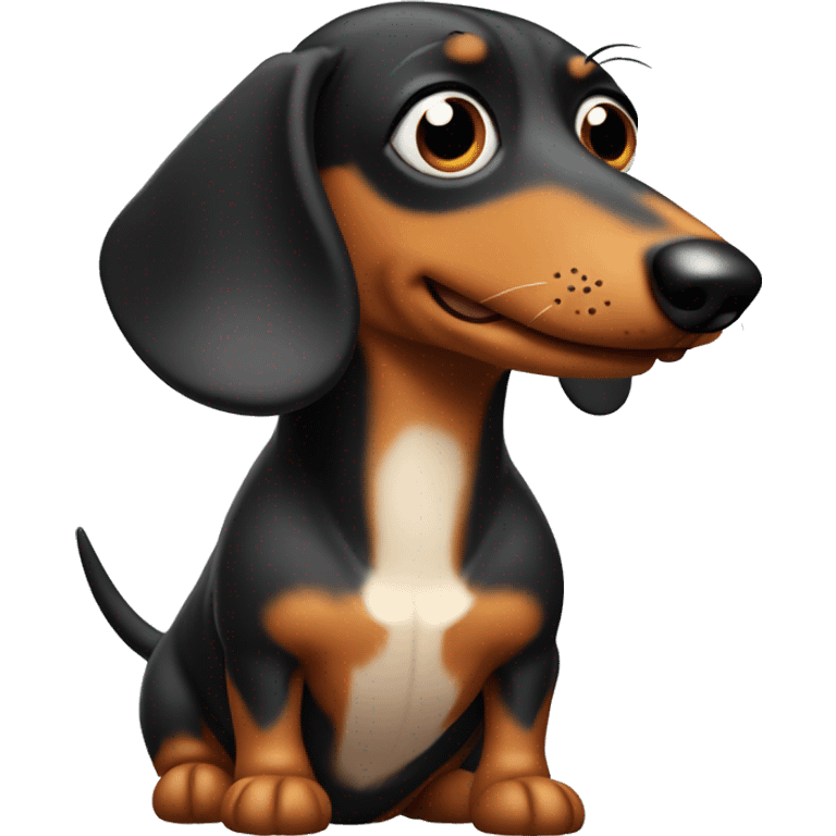 wiener dog with its head turned to the side and giving a side eye emoji