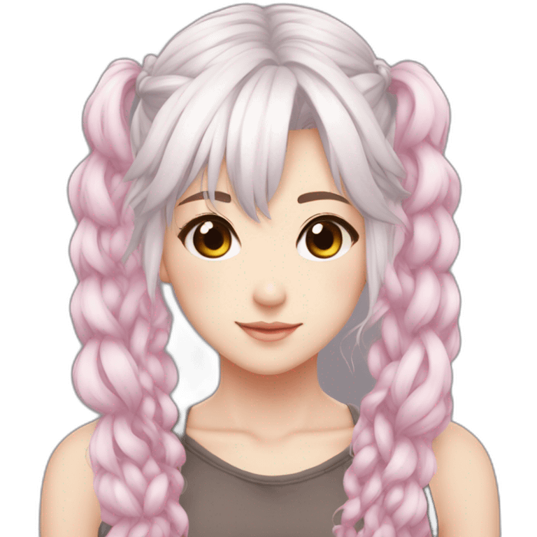 white hair girl pink strands pigtails anime emoji