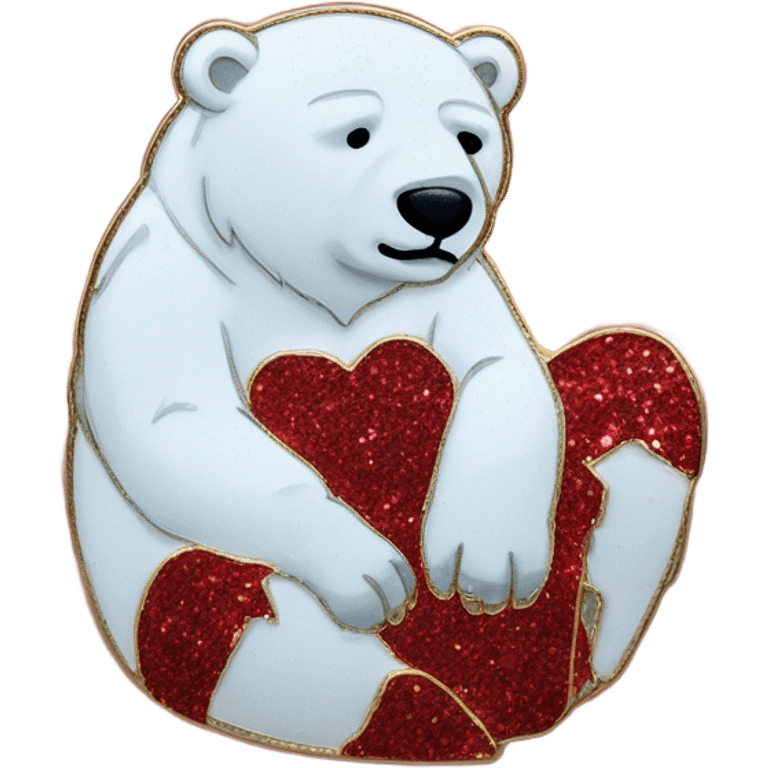 Rose pin full body polar bear sitting down with glitter emoji