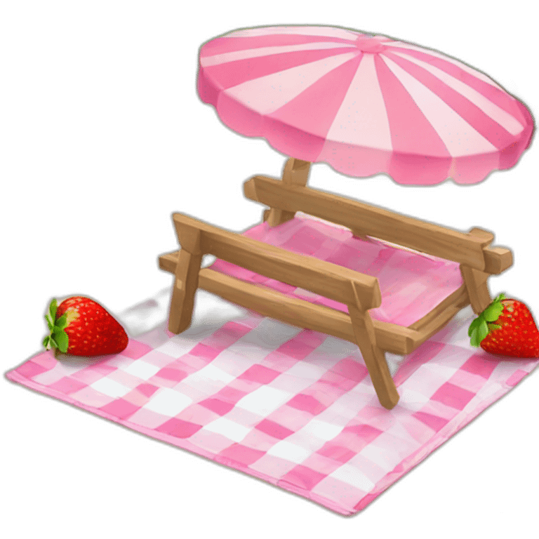 Beach with pink clouds and picnic mat with strawberries  emoji