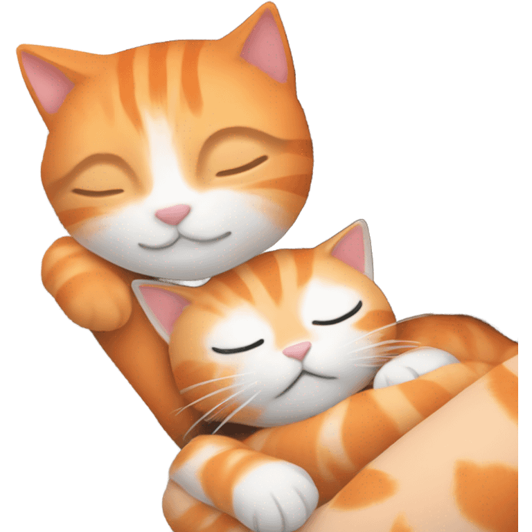 orange kitty sleeping on brunette white girl's lap emoji