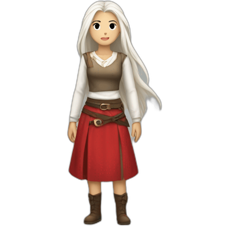 rpg-girl-with-long-straight white-hair and red skirt emoji