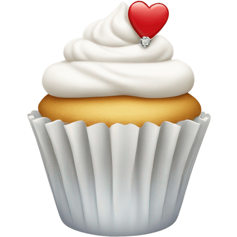 White cupcake with engagement ring on top emoji