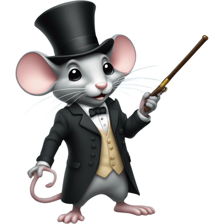 Mouse wearing a top hat holding a cane shooting a gun emoji