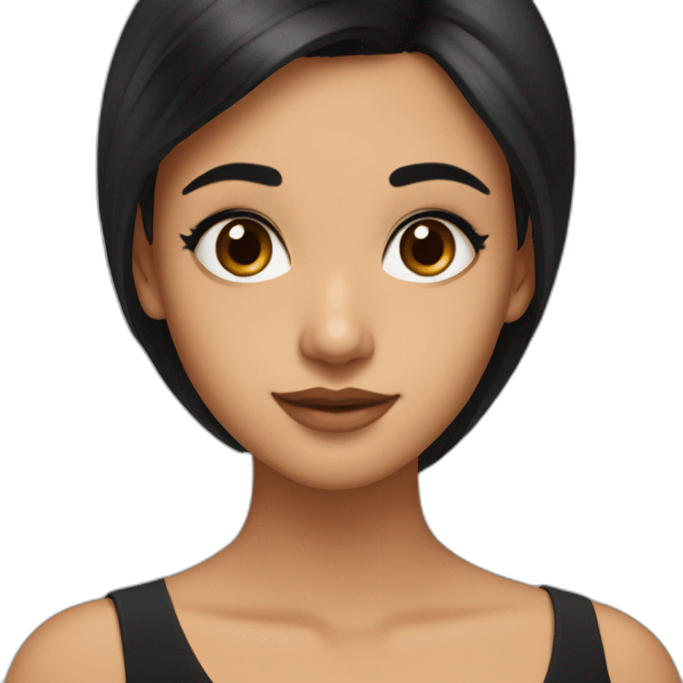 South Asian girl who wears black dress and has a black hair, with a tiny black mole on her right cheek, closer to nose, has black eyes and straight hair emoji