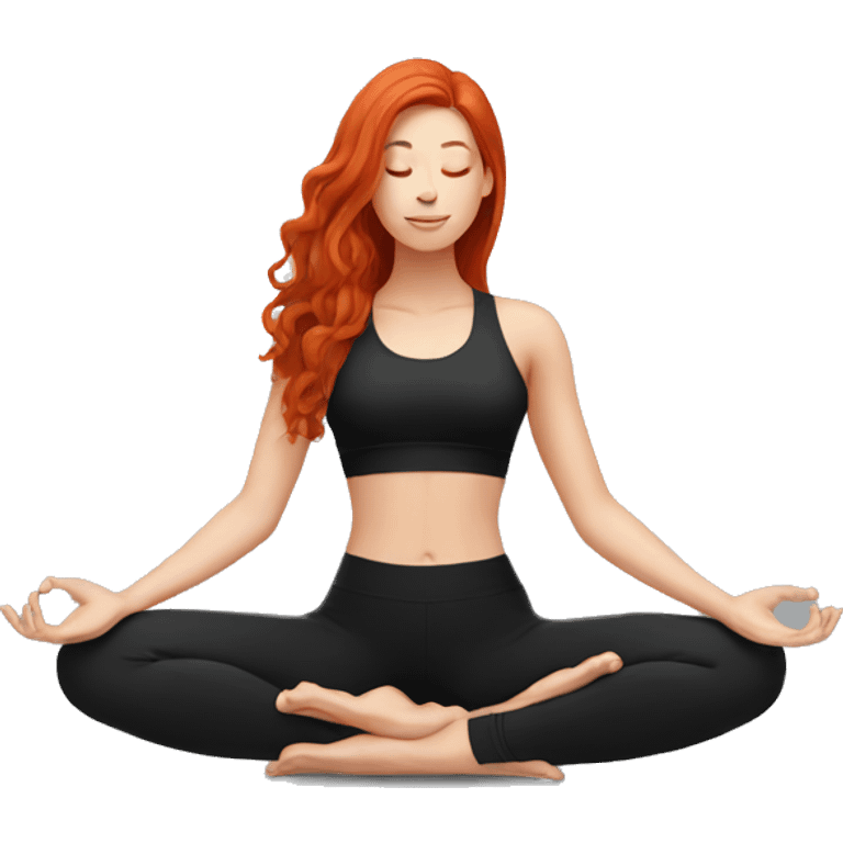 woman with long red hair doing yoga sitting in black clothes emoji