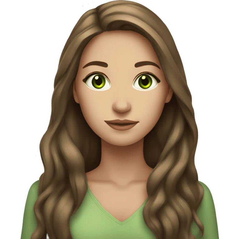 beautiful woman long brown hair green eyes beige skin emoji