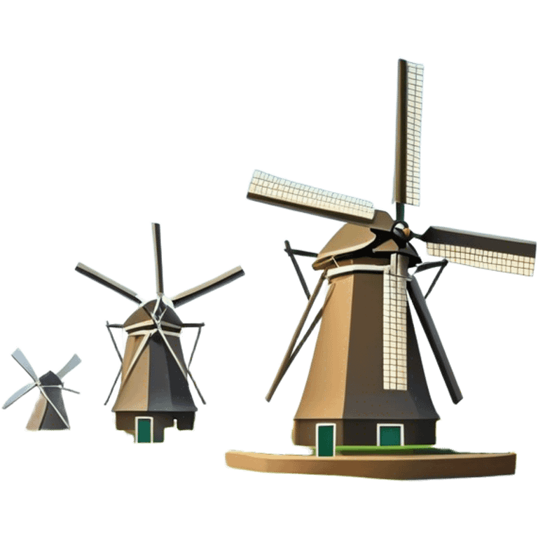 Cinematic Realistic Kinderdijk Windmills Landmark Emoji, showcasing traditional Dutch windmills aligned along a tranquil canal, with lush green fields, soft ripples in the water. emoji