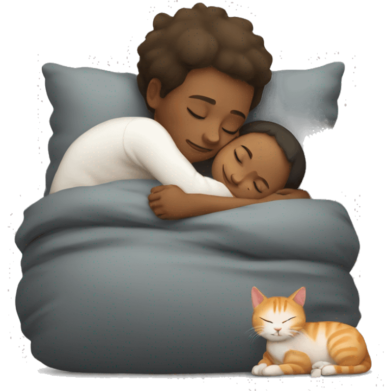 Cat sleeping with kid emoji