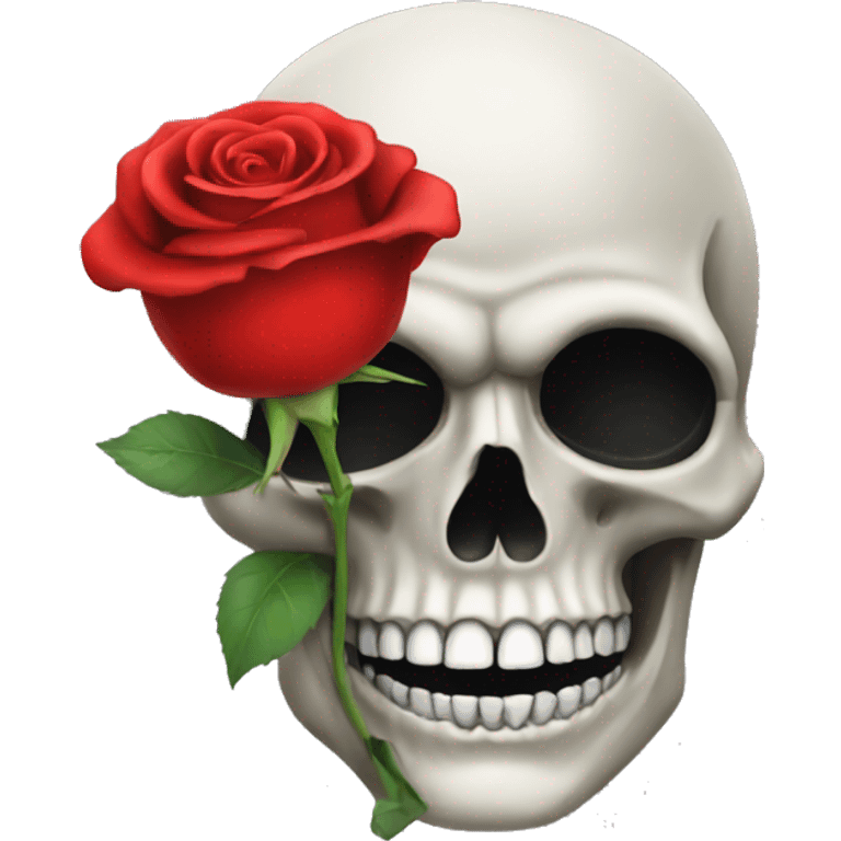 Skull holding a red rose in mouth  emoji