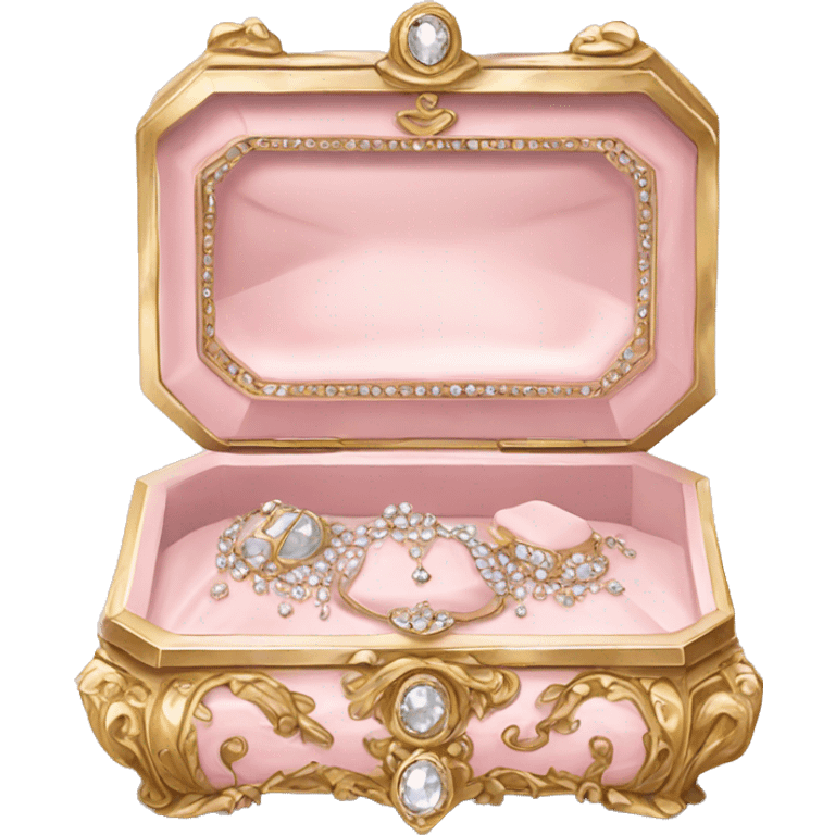 Pale Pink rococo style jewelry box filled with jewels and diamonds emoji