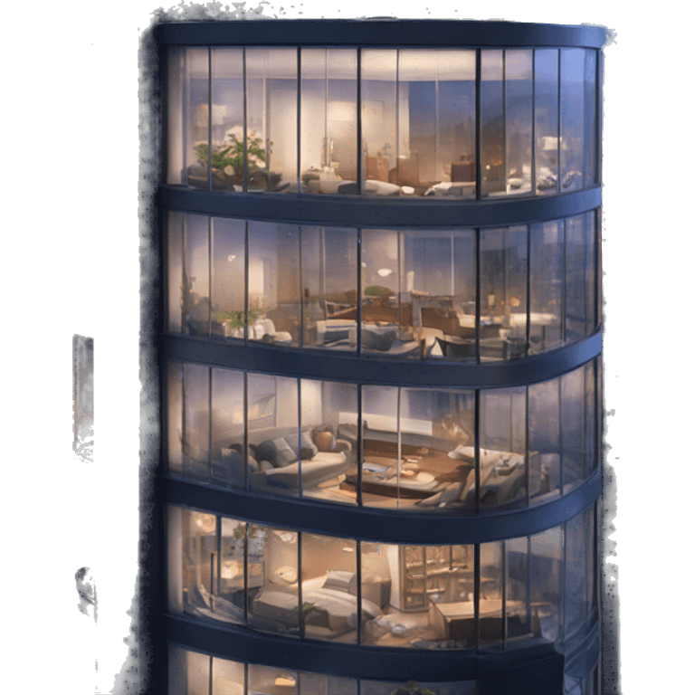 Sky rise penthouse with 360 glass windows overlooking the city at night  emoji