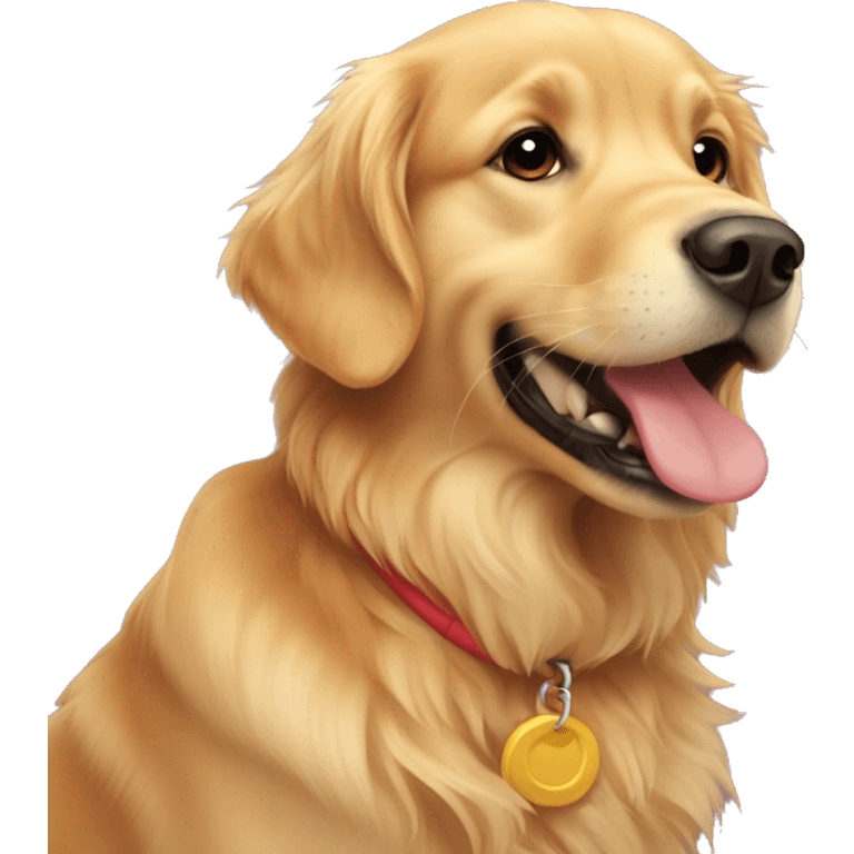 golden retriever sitting down and biting a frisbee emoji