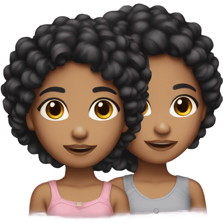 two twin girls lightskin black curly hair emoji