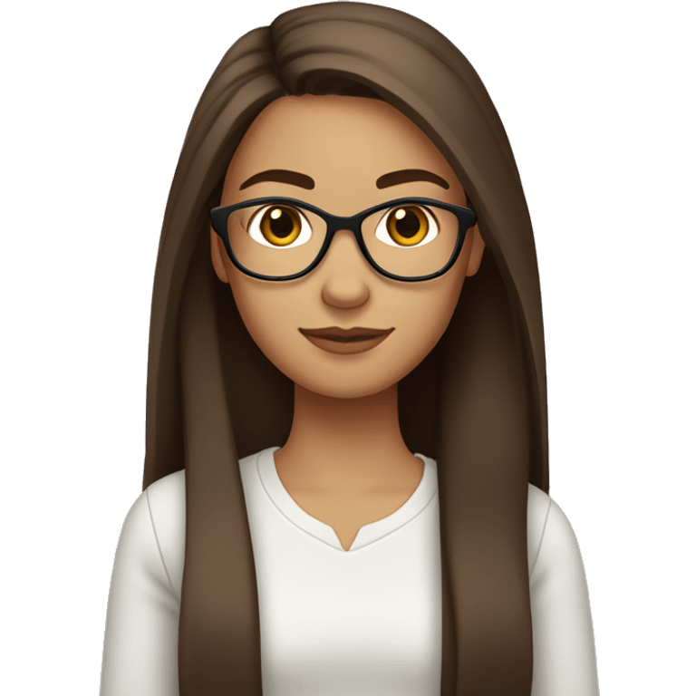 Girl with long, straight brown hair, brown eyes, light skin. And glasses. Thin eyebrows emoji