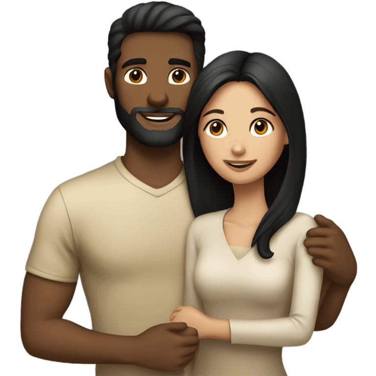 Couple hug brunette women black haired tan man emoji