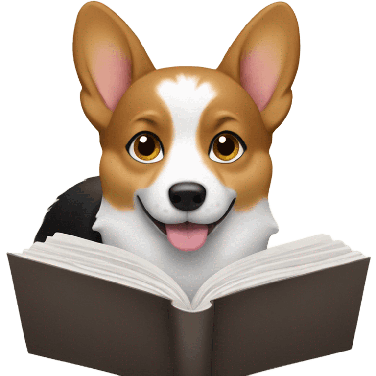 Black Tri-color corgi reading emoji