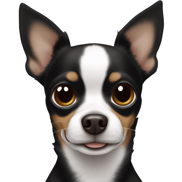 Black chihuahua mix with very large ears and brown eyes and some white hairs  emoji