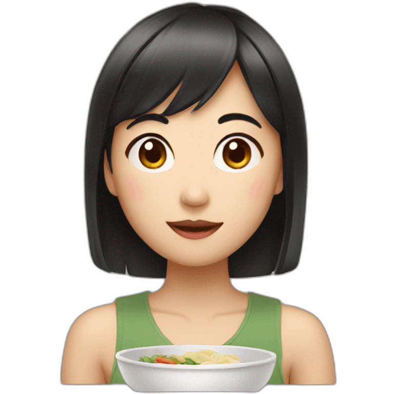 Asian women with bang who love food emoji