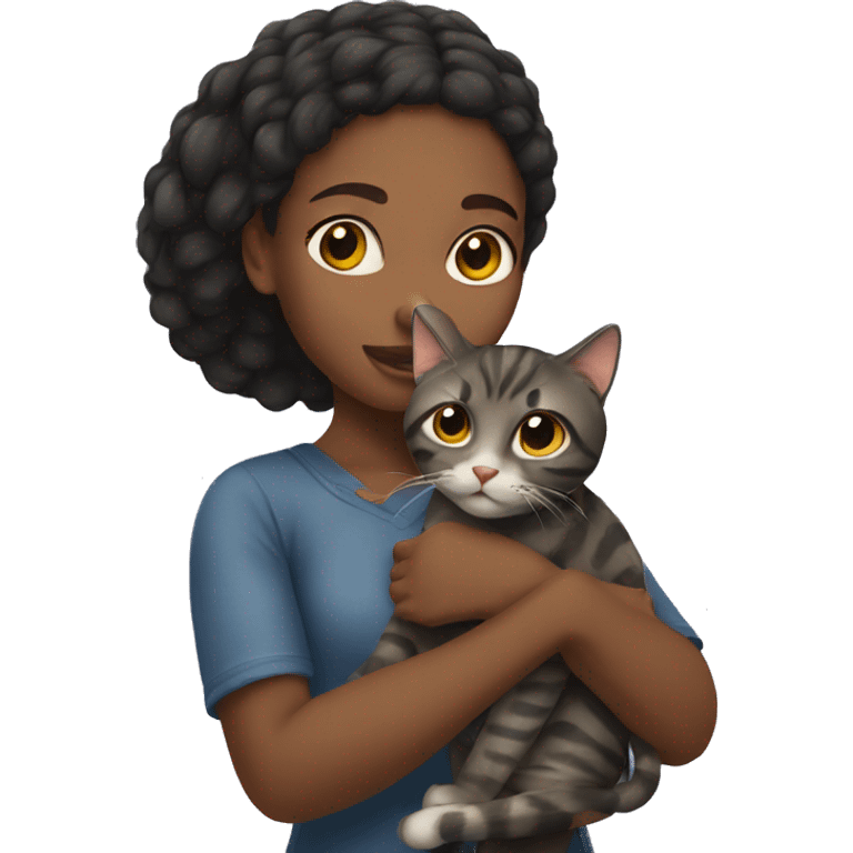 Black girl holding tabby cat emoji