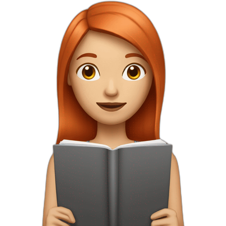 woman with hair longer than her shoulders, redhead with straight hair and notebook emoji