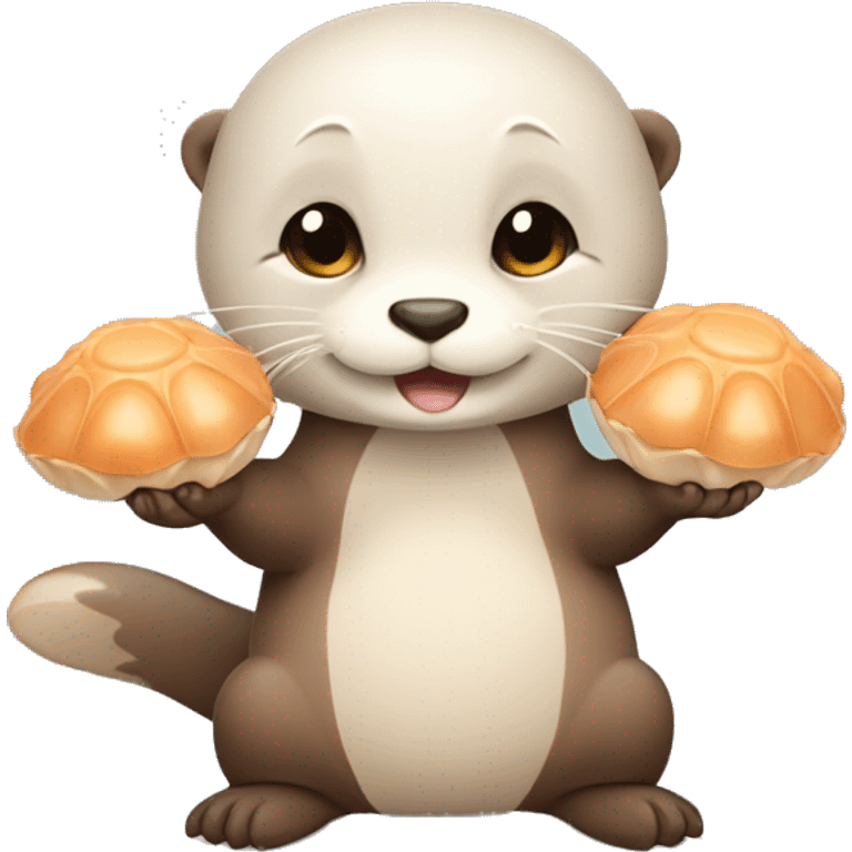 Cute Otter holding a handful of scallops emoji