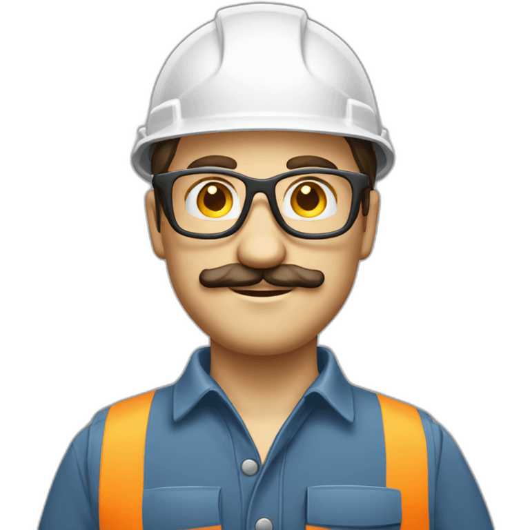 Construction engineer with safety glasses Caucasian with moustache emoji