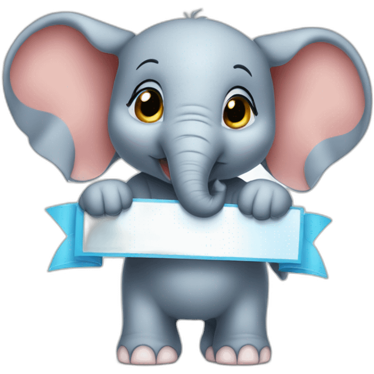 Animated baby elephant holding a sign with the words "#1 Fan" on it emoji