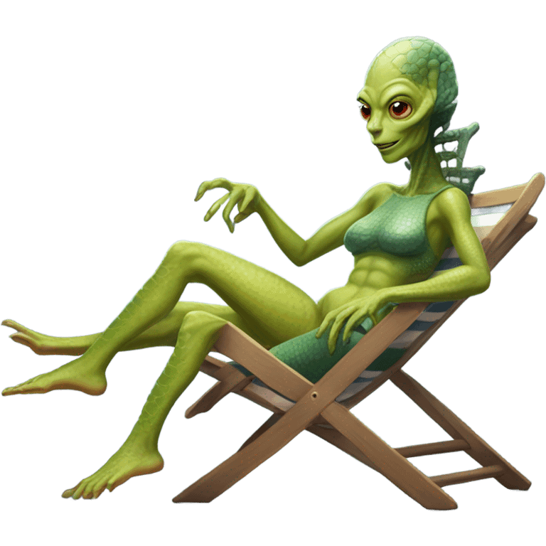 a Reptilian alien woman laying on the sea ​​deckchair emoji