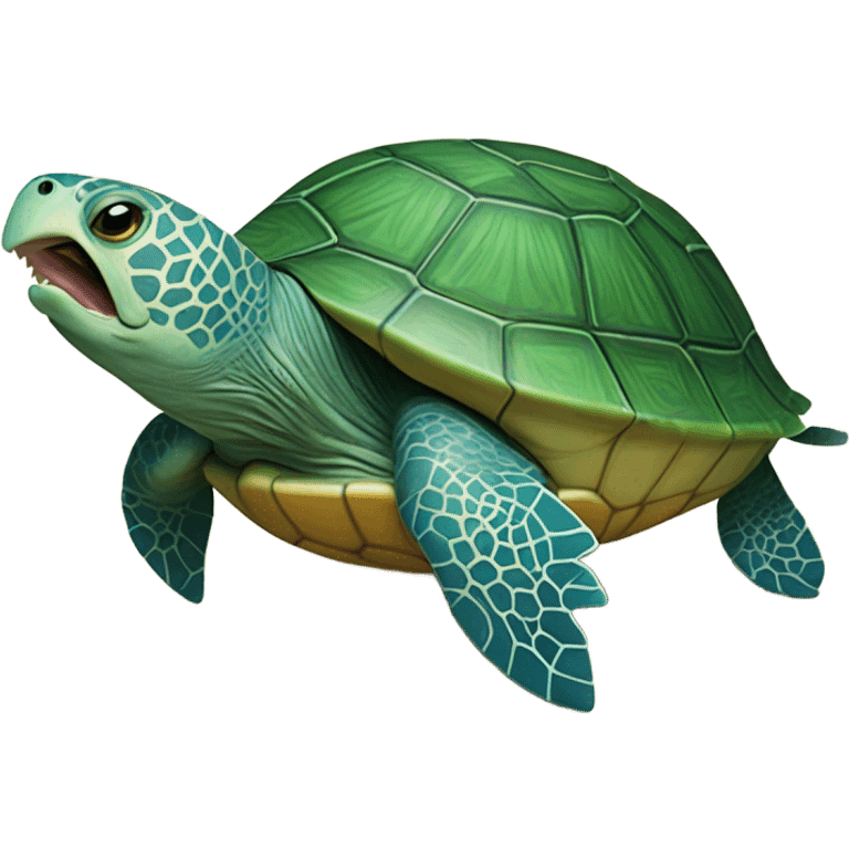 Turtle eating fish emoji