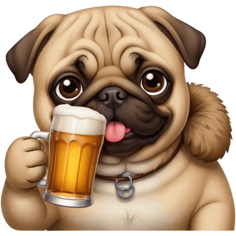 Pug drinking a beer emoji