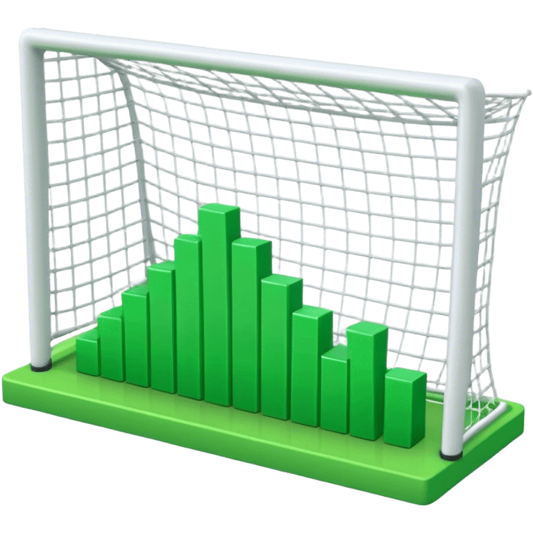 Cinematic realistic green 3d growing bar graph in a soccer goal emoji