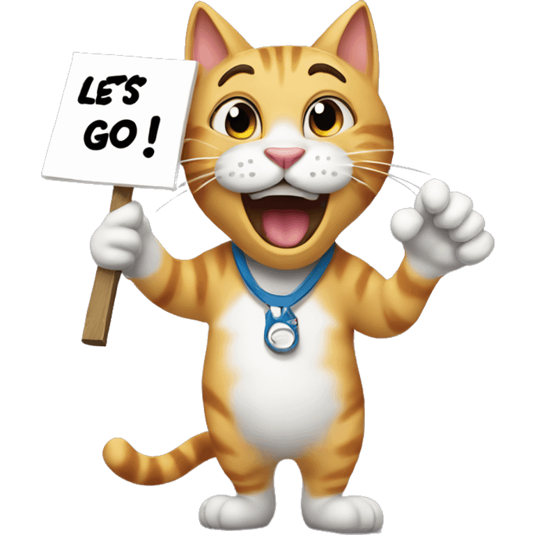 Funny cat holding a sign that says “LETS GO!!” emoji