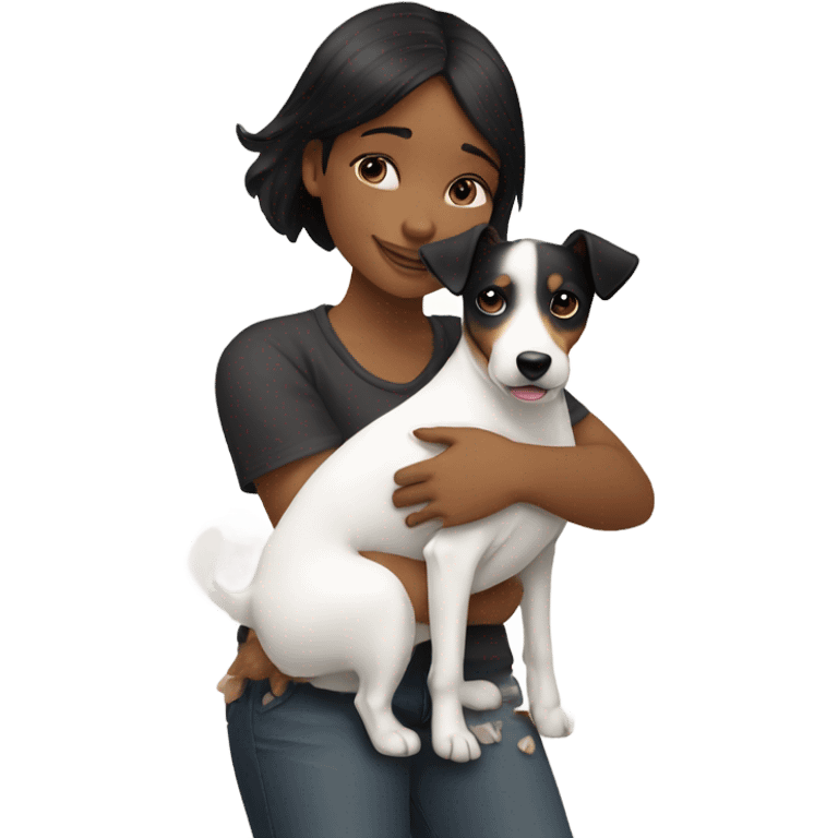 white black haired girl hugging jack russell terrier emoji