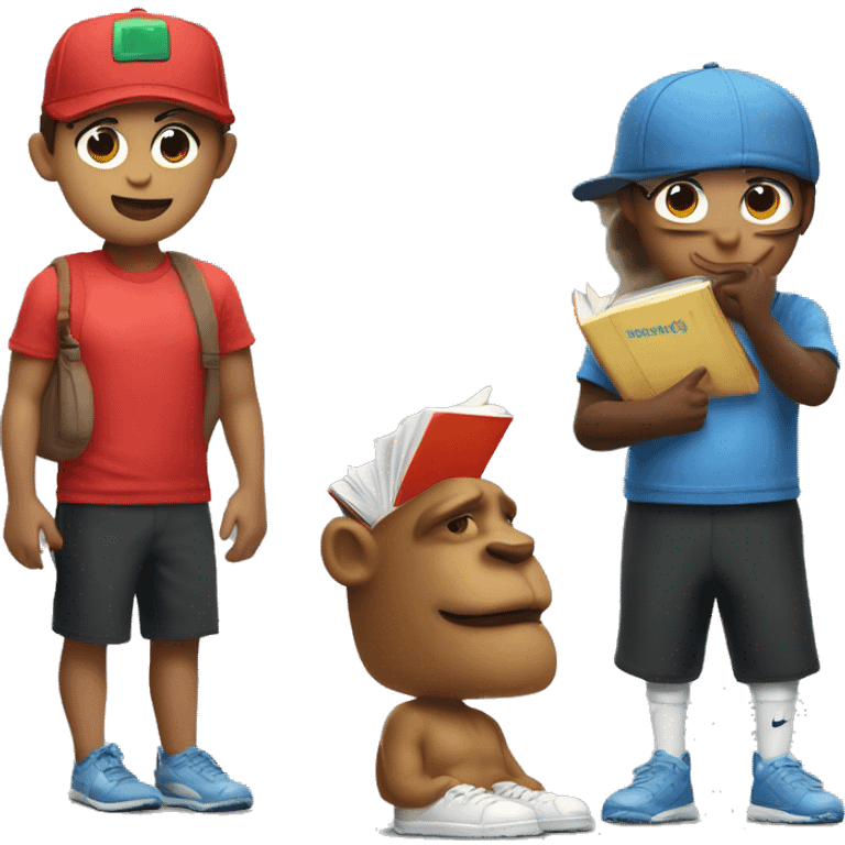 Dos monos con gorra nike y con un libro en la mano emoji