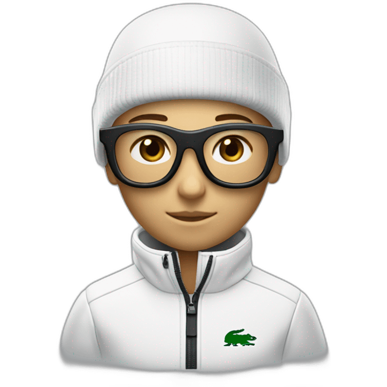 Un garçon blanc ,à das lunettes de ski, il a les cheveux noirs et survetement de lacoste emoji