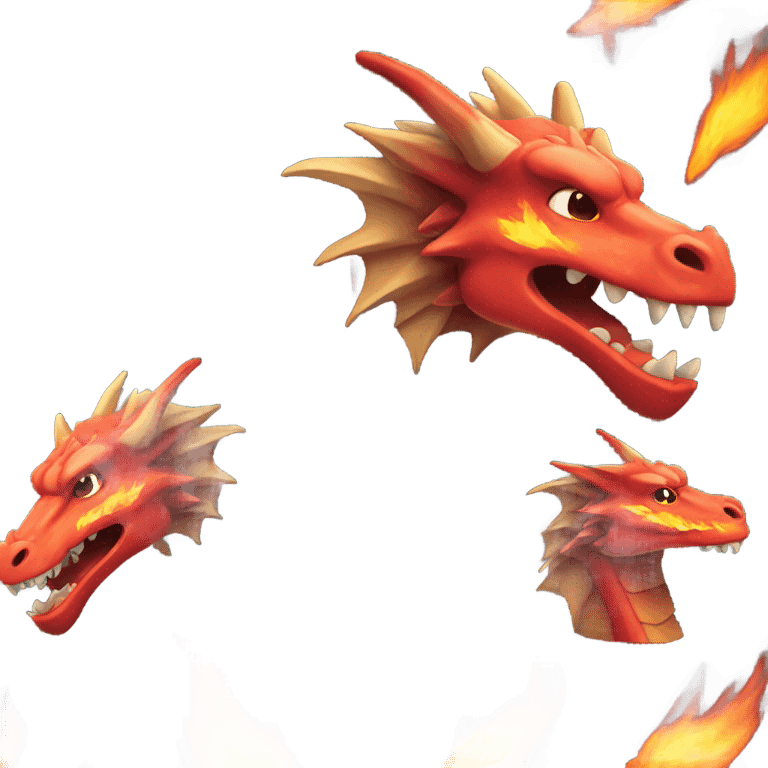 Dragon head breathing fire, top view,  emoji