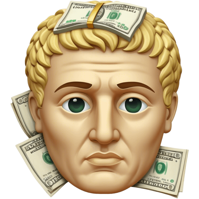  portrait of roman caesar statue head with cash on eyes, zoomed out emoji