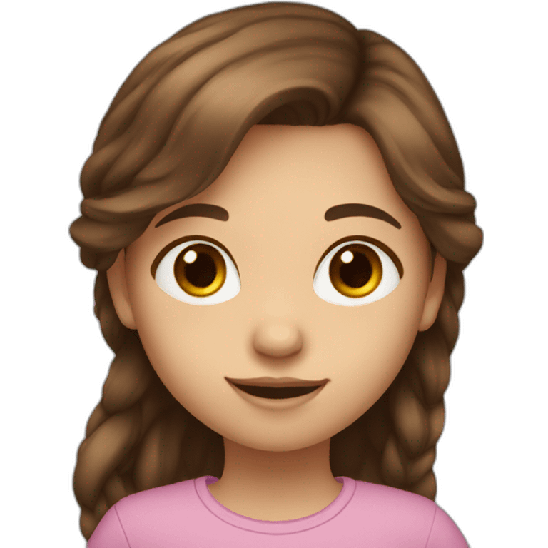 Little girl with brown eyes and long brown hair holding emoji