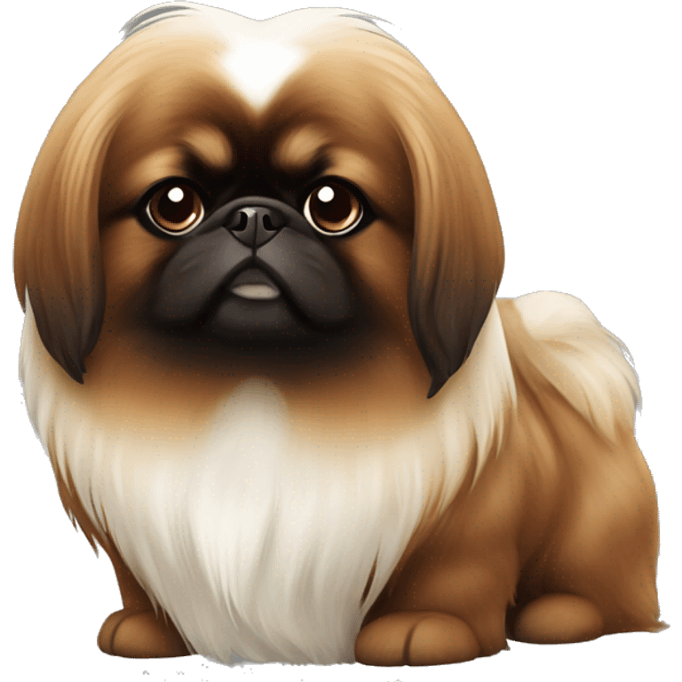 Pekingese dark red brown with face white  emoji