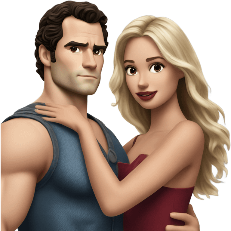 realistic photo of Henry Cavill close dancing with a beautiful female model  emoji