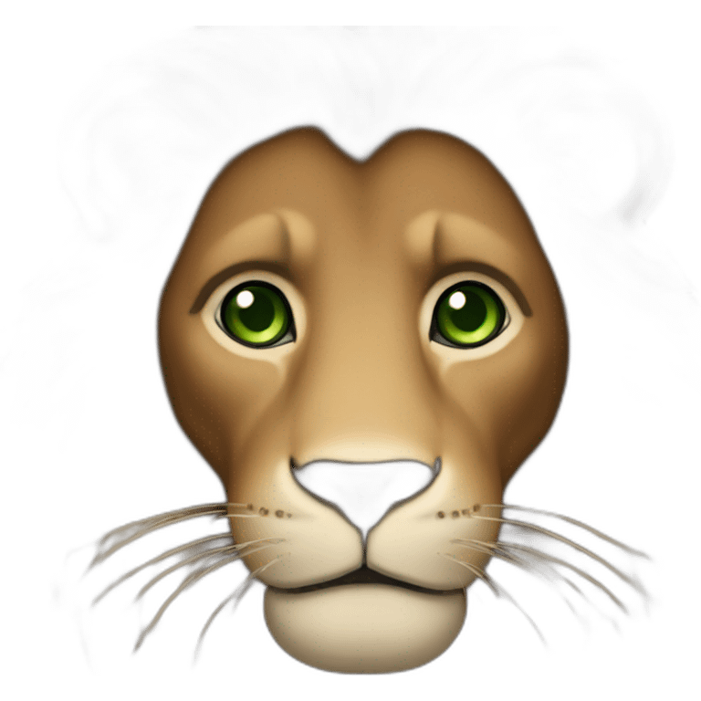 brown lion with a dark brown mane and green eyes emoji