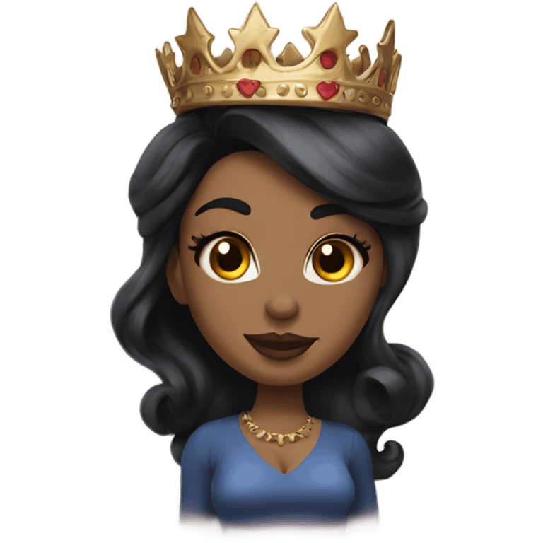 Pinup long dark hair, wears a crown and tattoos light skin emoji