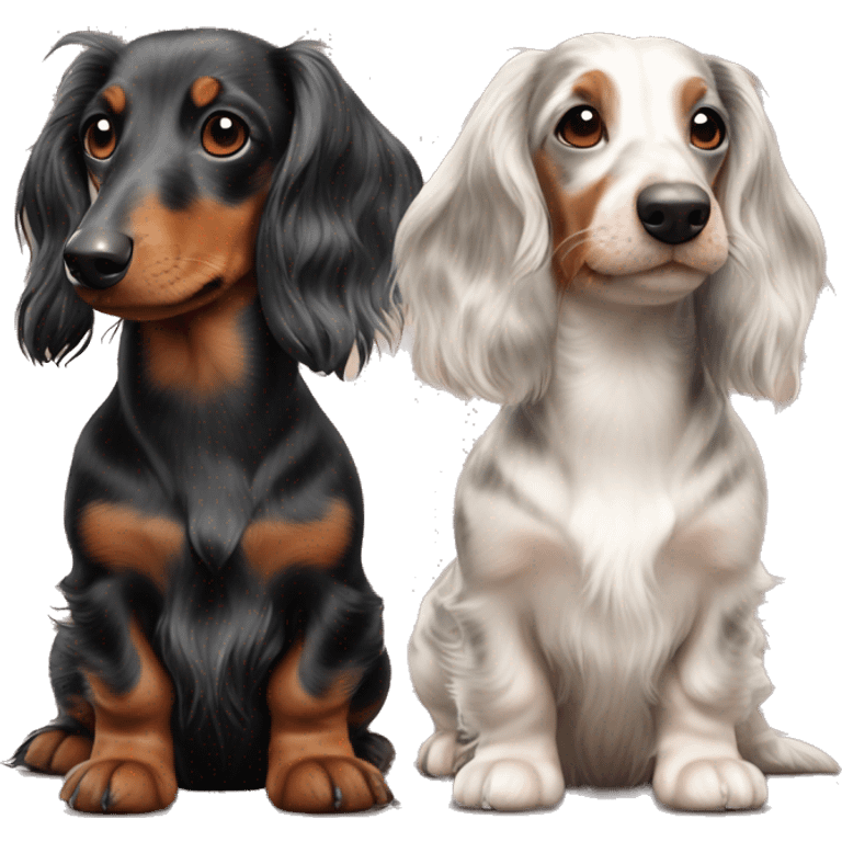 Two Tri Merle long haired Dachshunds together emoji